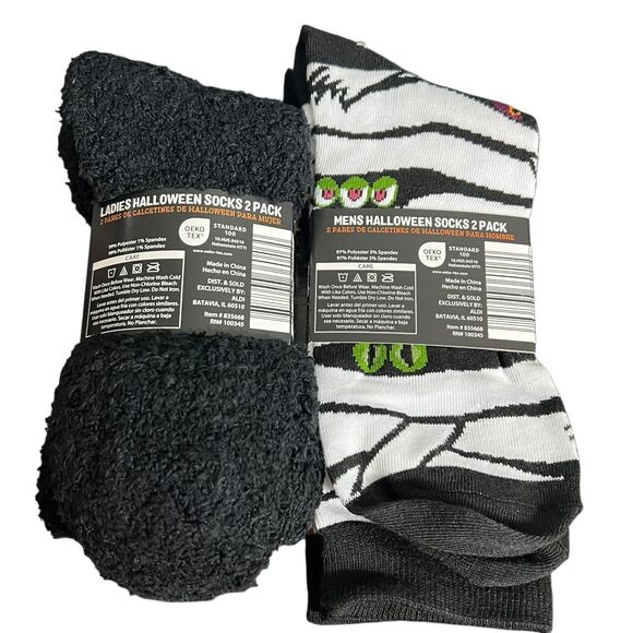Halloween Socks 2 Sets of 2 Pack ALDI Cozy Crew Novelty Ladies& Mens 4 Pairs All - Picture 2 of 9